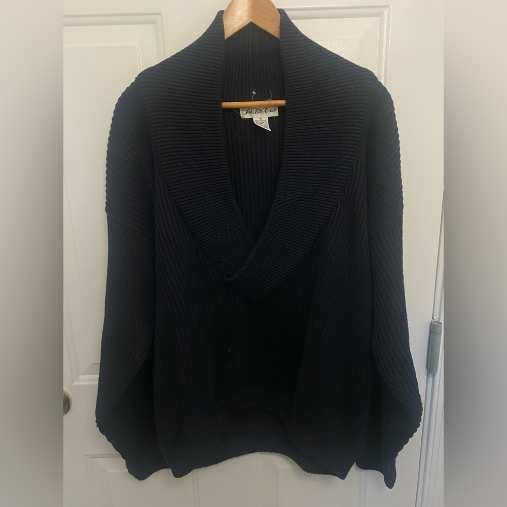 Vintage Saks Fifth Avenue Shawl Sweater In Navy Blue Size M Fisherman nautical